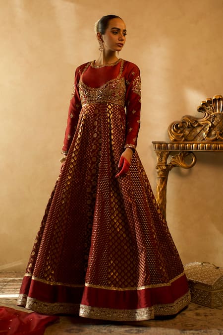 Libas Cafe by Nidhi & Ashish Banarsi Silk Embroidered Anarkali & Dupatta Set 