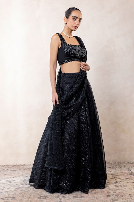 Libas Cafe by Nidhi & Ashish Hand Embroidered Draped Lehenga & Blouse Set 