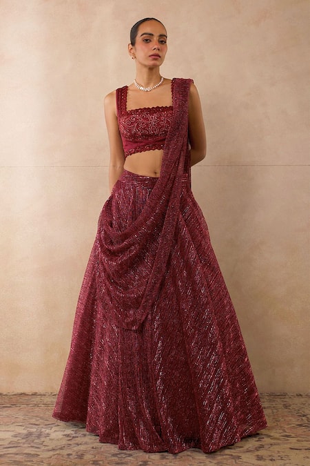 Libas Cafe by Nidhi & Ashish Hand Embroidered Draped Lehenga Set 