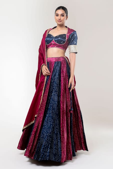 Libas Cafe by Nidhi & Ashish Blue Crepe Sequins, Embroidery, Gota Patti, Zari Sweetheart Hand Lehenga Set 