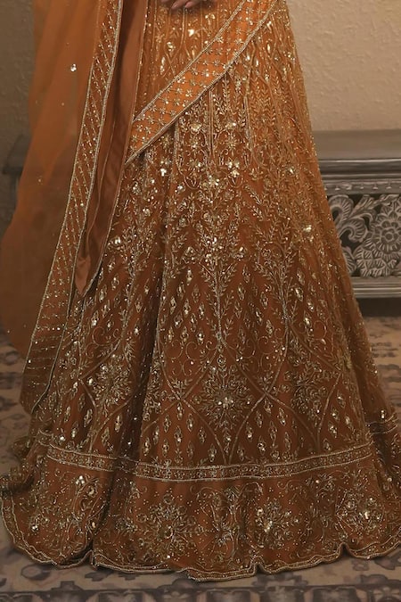Buy Libas Cafe by Nidhi & Ashish Gold Net Embroidery, Sequins, Zari Scoop Neck Hand Lehenga Set Buy_Libas Cafe by Nidhi & Ashish_Gold Net Embroidery, Sequins, Zari Scoop Neck Hand Lehenga Set