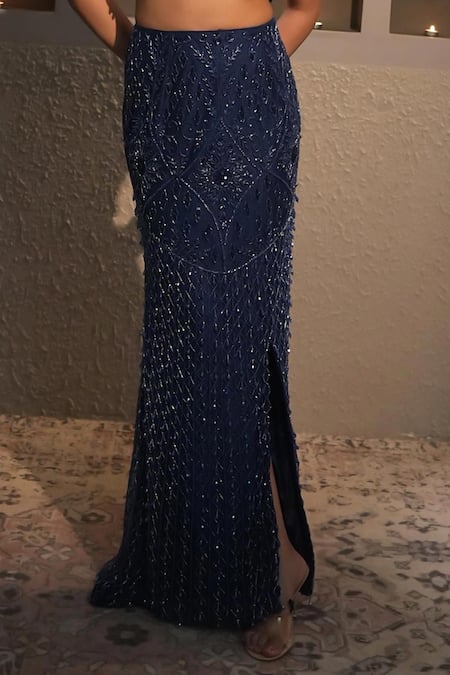 Buy Libas Cafe by Nidhi & Ashish Navy Net Embroidery, Sequins, Beads Sweetheart Fish Cut Lehenga And Blouse Set Online at Aza Fashions Buy_Libas Cafe by Nidhi & Ashish_Navy Net Embroidery, Sequins, Beads Sweetheart Fish Cut Lehenga And Blouse Set _Online_at_Aza_Fashions