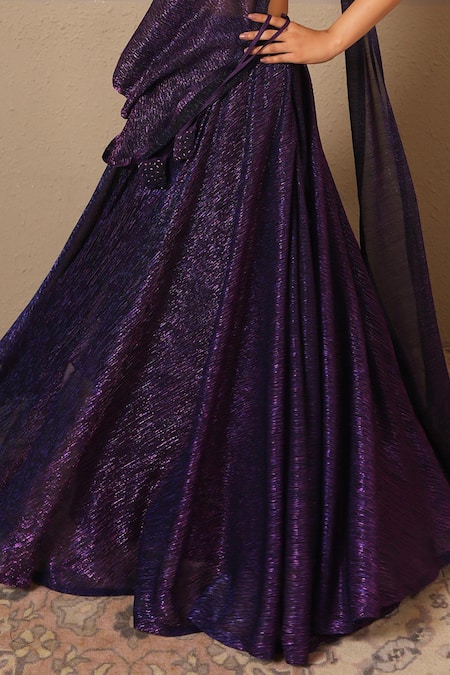 Shop_Libas Cafe by Nidhi & Ashish_Purple Lycra, Crepe Metallic Thread, Embroidery, Zari Shimmer Hand Lehenga Set _Online_at_Aza_Fashions