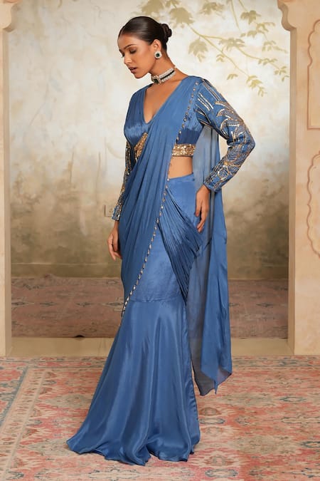 Libas Cafe by Nidhi & Ashish Hand Embroidered Draped Saree & Padded Blouse 