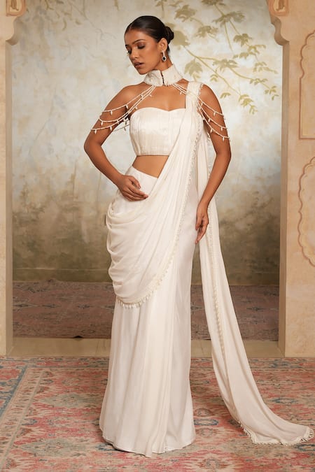 Libas Cafe by Nidhi & Ashish Hand Embroidered Pre-Draped Saree Set 