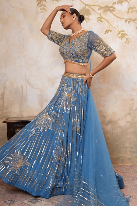 Libas Cafe by Nidhi & Ashish Striped & Floral Embroidered Lehenga Set 