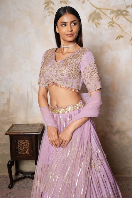 Libas Cafe by Nidhi & Ashish Striped & Floral Embroidered Lehenga Set 