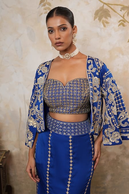 Libas Cafe by Nidhi & Ashish Machine Embroidered Mermaid Lehenga Set With Cape 