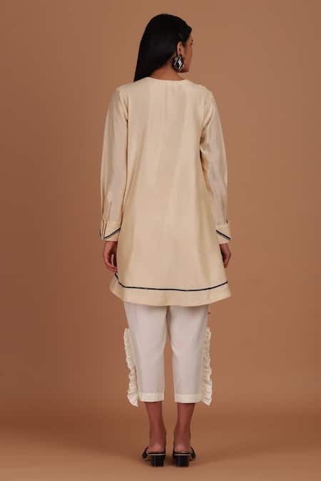 Sandhya Shah Creamy Latte Chanderi Top With Pant 