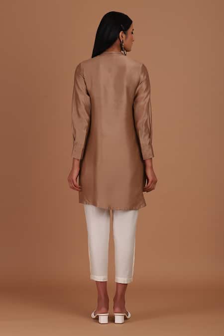 Sandhya Shah Coffee Cream Embroidered Tunic With Pant 