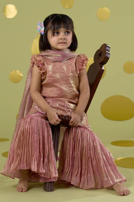 Buy Vivedkids Pink Tissue Embroidery, Sequins Kairi Hand Work Kurta Sharara Set Online at Aza Fashions Buy_Vivedkids_Pink Tissue Embroidery, Sequins Kairi Hand Work Kurta Sharara Set _Online_at_Aza_Fashions