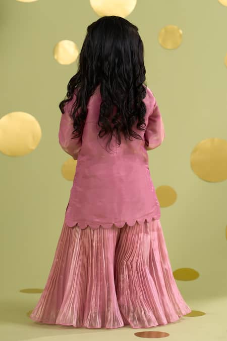 Vivedkids Pink Bird Mirror Kurta Sharara Set 