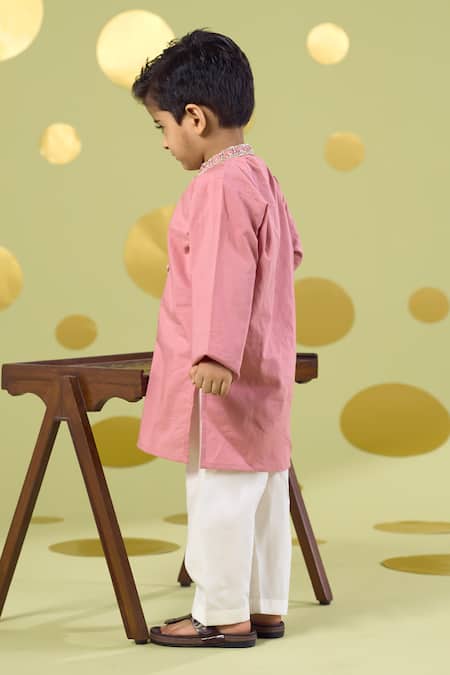 Vivedkids Pink Handwork Neckline Kurta & Pant Set 