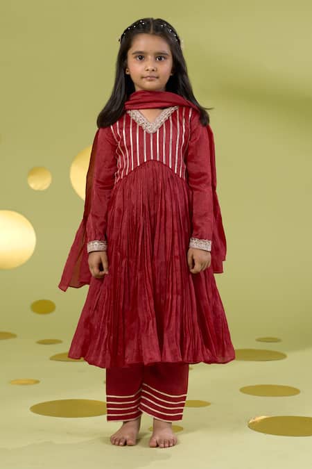 Buy_Vivedkids_Red Tissue Gota Patti Work Anarkali Set _Online_at_Aza_Fashions