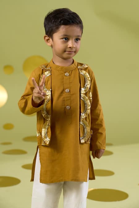 Vivedkids Yellow Gota Bundi Kurta Set 
