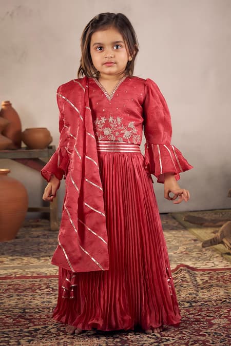 Vivedkids Red Cherry Pleated Lehenga Set 