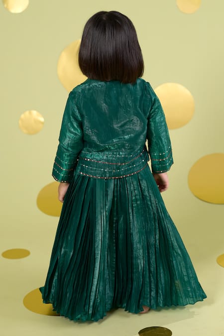 Vivedkids Green Bird Embroidered Shirt & Skirt Set 