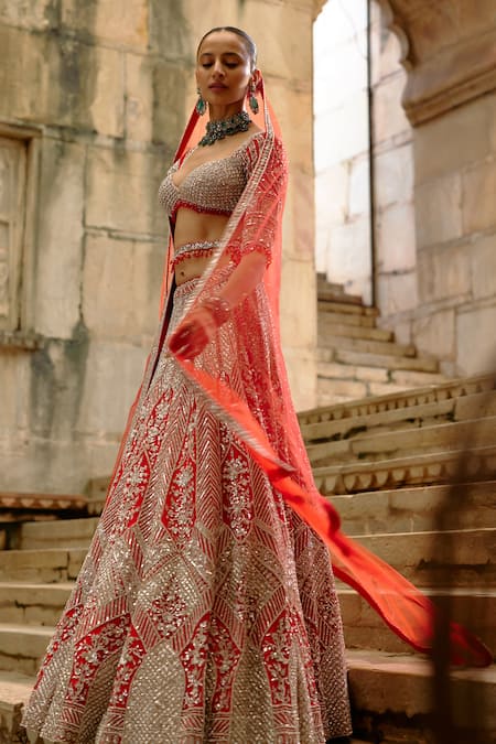 Buy Nitika Gujral Red Net Pearls, Sequins, Crystals, Embroidery Hand Bridal Lehenga Set Online at Aza Fashions Buy_Nitika Gujral_Red Net Pearls, Sequins, Crystals, Embroidery Hand Bridal Lehenga Set _Online_at_Aza_Fashions