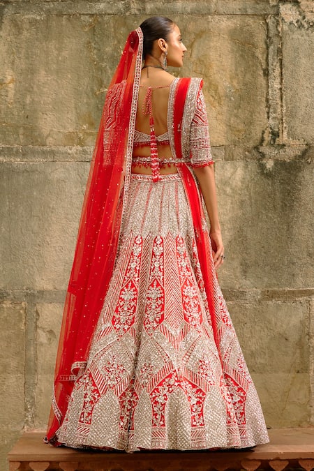 Nitika Gujral Hand Embroidered Red Bridal Lehenga Set 