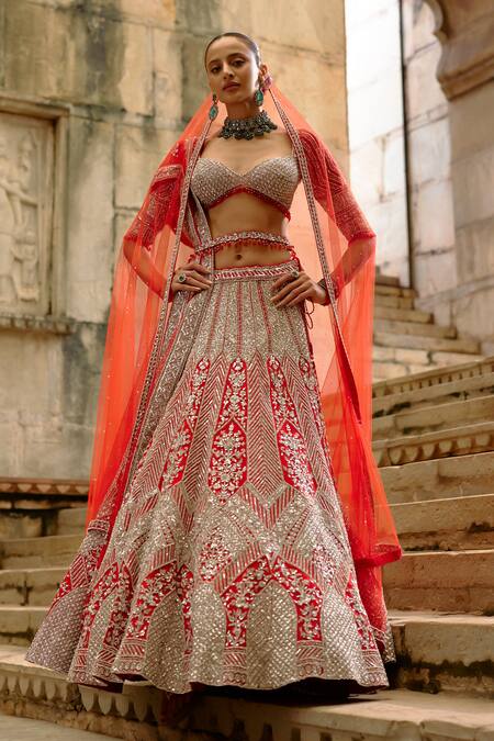 Shop Nitika Gujral Red Net Pearls, Sequins, Crystals, Embroidery Hand Bridal Lehenga Set Online at Aza Fashions Shop_Nitika Gujral_Red Net Pearls, Sequins, Crystals, Embroidery Hand Bridal Lehenga Set _Online_at_Aza_Fashions