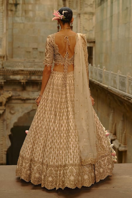 Nitika Gujral Cream Hand Embroidered Bridal Lehenga Set 