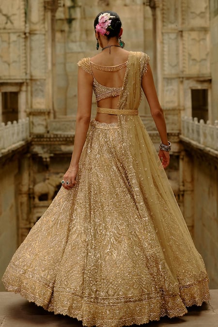 Nitika Gujral Gold Net Embroidered Bridal Lehenga Set 