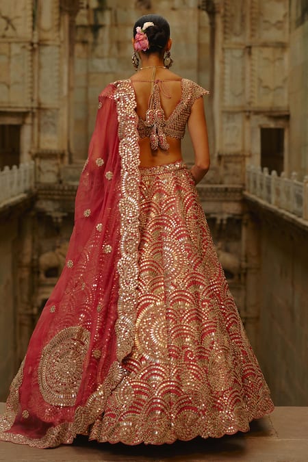 Nitika Gujral Rust Mirror Embroidered Bridal Lehenga Set 