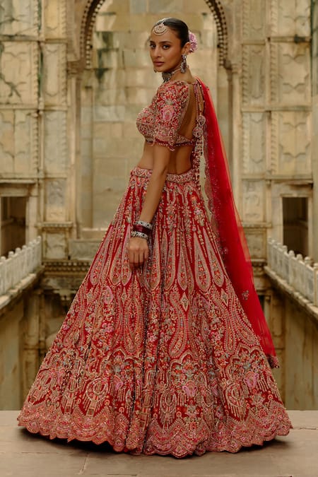 Buy Nitika Gujral Red Silk, Net Embroidery, Pearls, Zari, Raw Multi Resham Bridal Lehenga Set Online at Aza Fashions Buy_Nitika Gujral_Red Silk, Net Embroidery, Pearls, Zari, Raw Multi Resham Bridal Lehenga Set _Online_at_Aza_Fashions