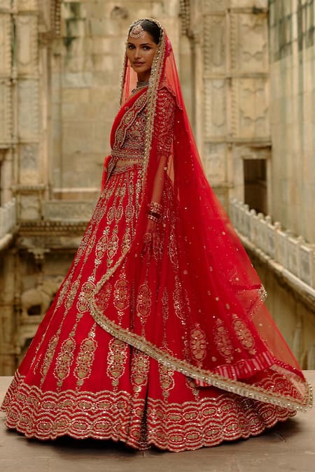 Buy Nitika Gujral Red Silk, Net Embroidery, Crystals, Pearls, Zari, Hand Bridal Lehenga Set Online at Aza Fashions Buy_Nitika Gujral_Red Silk, Net Embroidery, Crystals, Pearls, Zari, Hand Bridal Lehenga Set _Online_at_Aza_Fashions