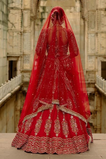 Nitika Gujral Red Hand Embroidered Bridal Lehenga Set 