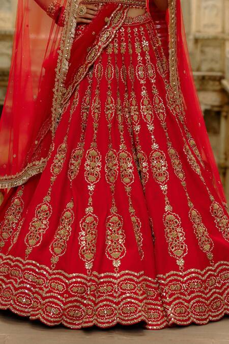 Shop Nitika Gujral Red Silk, Net Embroidery, Zari, Stones, Pearls, Hand Bridal Lehenga Set Online at Aza Fashions Shop_Nitika Gujral_Red Silk, Net Embroidery, Zari, Stones, Pearls, Hand Bridal Lehenga Set _Online_at_Aza_Fashions