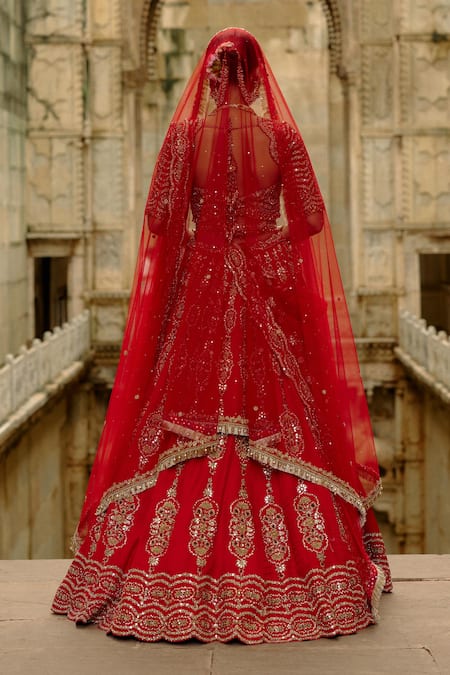 Nitika Gujral Red Hand Embroidered Bridal Lehenga Set 