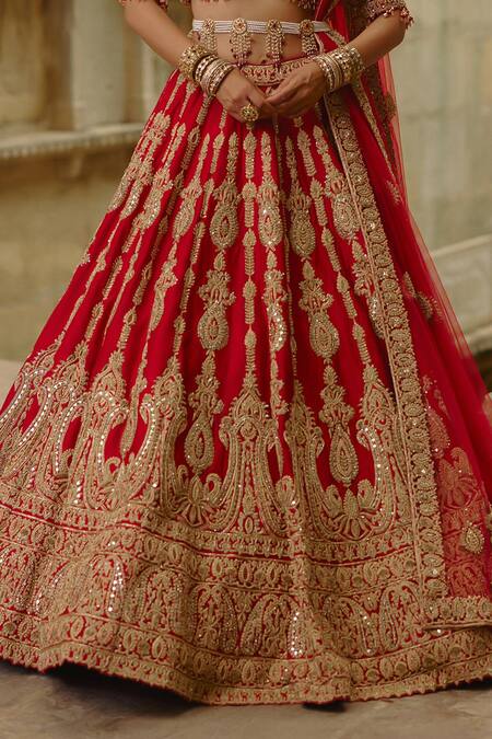 Nitika Gujral Red Silk, Net Embroidery, Zari, Pearls, Sequins, Dori Work Bridal Lehenga Set at Aza Fashions Nitika Gujral_Red Silk, Net Embroidery, Zari, Pearls, Sequins, Dori Work Bridal Lehenga Set _at_Aza_Fashions