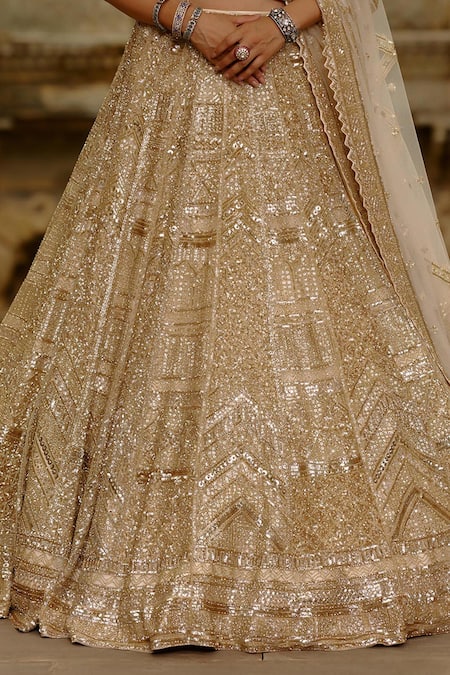 Buy_Nitika Gujral_Gold Net Crystals, Sequins, Embroidery, Zari Embellished Bridal Lehenga Set 