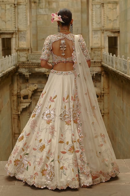 Nitika Gujral Cream Raw Silk Gota Work Lehenga Set 