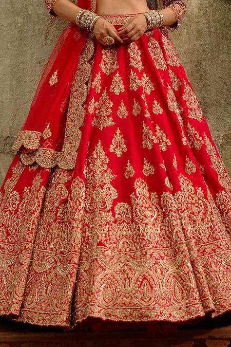 Buy_Nitika Gujral_Red Silk, Net Zari, Embroidery, Sequins, Crystals Embellished Bridal Lehenga Set _Online_at_Aza_Fashions