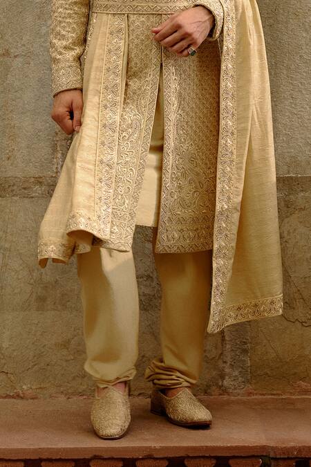 Buy Nitika Gujral Gold , , Cotton, Embroidery, Tonal Sherwani Set Online at Aza Fashions Buy_Nitika Gujral_Gold , , Cotton, Embroidery, Tonal Sherwani Set _Online_at_Aza_Fashions