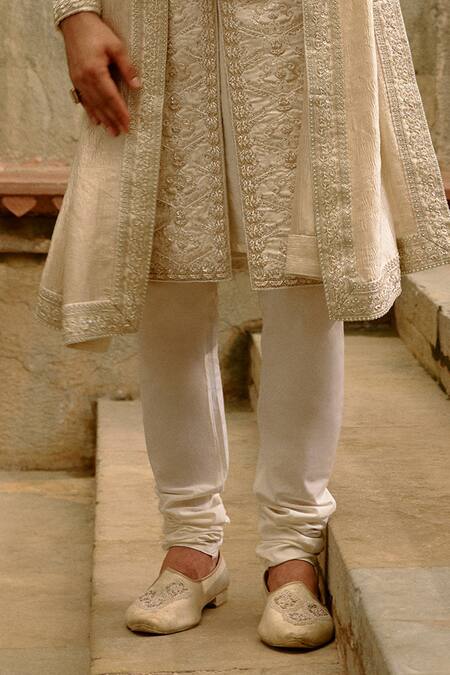 Nitika Gujral Ivory Brocade, Silk, Cotton, Tissue Embroidery, Beads, Tonal Sherwani Set Online at Aza Fashions Nitika Gujral_Ivory Brocade, Silk, Cotton, Tissue Embroidery, Beads, Tonal Sherwani Set _Online_at_Aza_Fashions