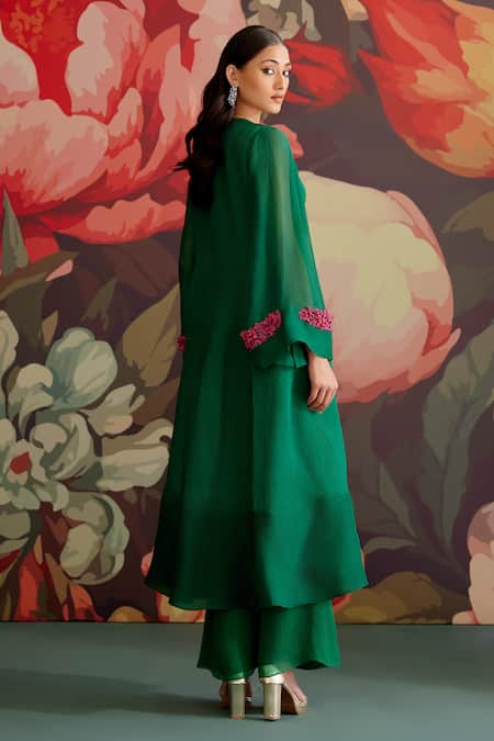 Parul And Preyanka Panna Sleeve Embroidered Jacket Set 