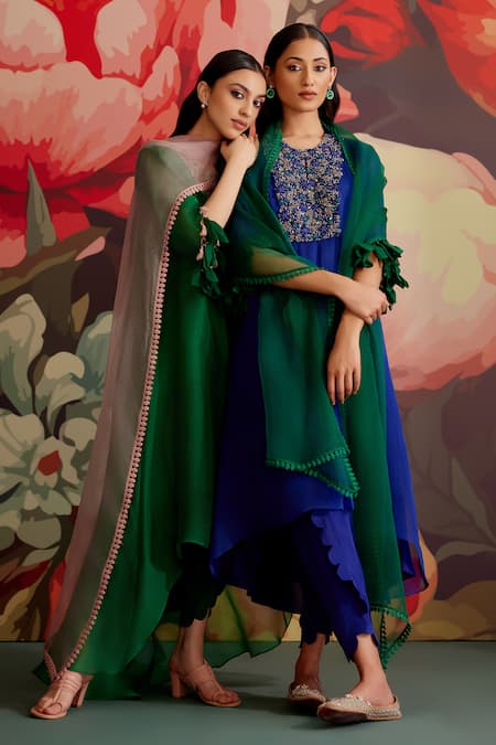 Parul And Preyanka Neelam Embroidered Kaftan Set 