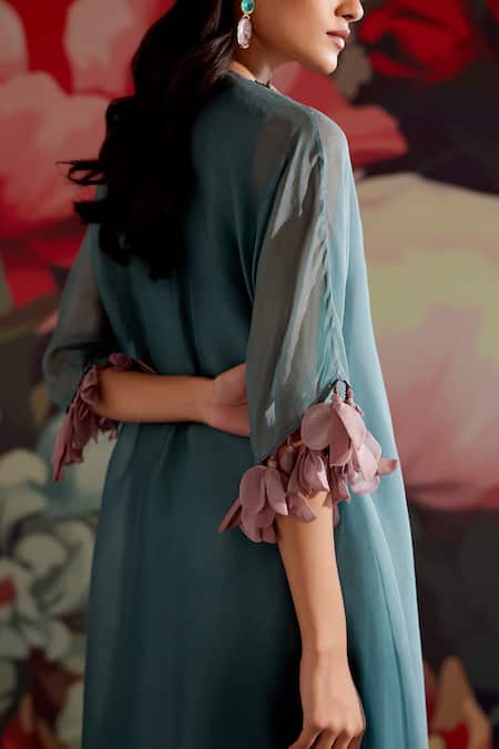 Parul And Preyanka Teal Sapphire Embroidered Kaftan Kurta Set 