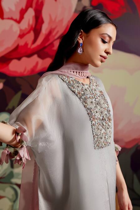 Parul And Preyanka Blue Organza, Crepe, Embroidery, Zari, Tassels Opal Kaftan Kurta Set Online at Aza Fashions Parul And Preyanka_Blue Organza, Crepe, Embroidery, Zari, Tassels Opal Kaftan Kurta Set _Online_at_Aza_Fashions