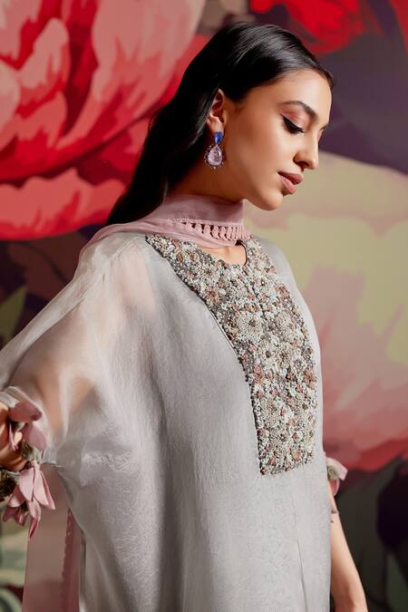 Shop Parul And Preyanka Blue Organza, Crepe, Embroidery, Zari, Tassels Opal Kaftan Kurta Set Online at Aza Fashions Shop_Parul And Preyanka_Blue Organza, Crepe, Embroidery, Zari, Tassels Opal Kaftan Kurta Set _Online_at_Aza_Fashions