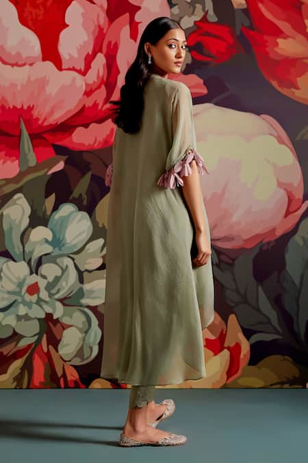 Parul And Preyanka Prasiolite Yoke Embroidered Kaftan Kurta Set 