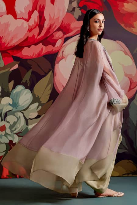 Parul And Preyanka Pembe Embroidered Jacket Skirt Set 