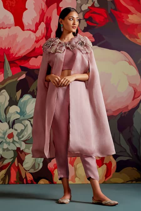 Parul And Preyanka Banafshi Floral Embroidered Cape Set 