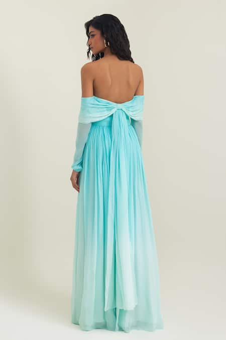 Pinup By Astha Ravello Off Shoulder Pleated Gown 