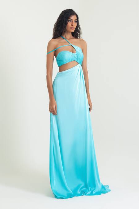 Buy Pinup By Astha Aqua Satin, Georgette Halter Neck Palermo Cut Out Gown Online at Aza Fashions Buy_Pinup By Astha_Aqua Satin, Georgette Halter Neck Palermo Cut Out Gown _Online_at_Aza_Fashions