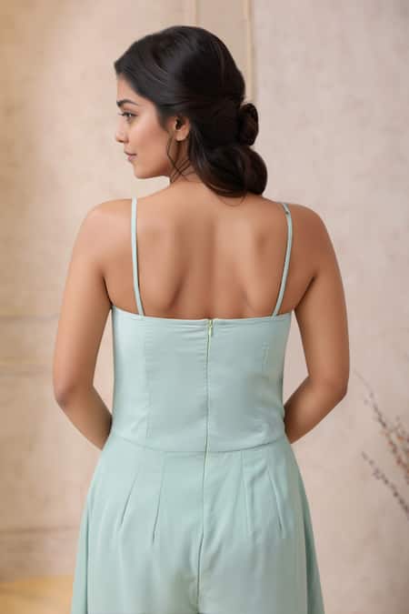 Samyukta Singhania_Green Georgette Crew Neck Mint Strappy Jumpsuit _Online_at_Aza_Fashions