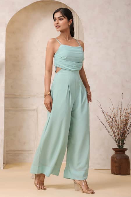 Buy_Samyukta Singhania_Green Georgette Crew Neck Mint Strappy Jumpsuit _Online_at_Aza_Fashions